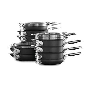 lot 12761 image: Calphalon Premier Space Saving Pots and Pans Set, 15 Piece Cookware Set, Nonstick
