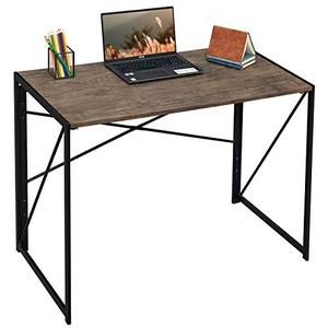 lot 12762 image: Coavas Folding Desk No Assembly Required, 40 Writing Computer Desk Space Saving Foldable Table Simple Home Office Desk,Brown