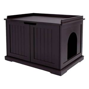 lot 12767 image: Unipaws Designer Cat Washroom Storage Bench, Litter Box Cover with Sturdy Wooden Structure, Spacious Storage, Easy Assembly, Fit Most of Litter Box, Espresso