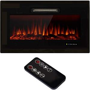 lot 12768 image: U-MAX 36 Recessed Wall Mounted Electric Fireplace Insert, 9 Colors FlameTouch Control Screen & Remote750-1500W Heater with Timer, Log & Crystal Hearth Options, Black