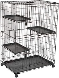 lot 12797 image: Amazonbasics Large 3-tier Cat Cage Playpen Box Crate Kennel - 36 X 22 X 51...