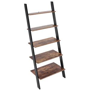 lot 12801 image: IWELL 5 Tier Ladder Bookshelf, Leaning Bookshelf, Wood Storage Rack Shelves, Leaning Against The Wall Flower Shelf, Plant Display Shelf for Living Room, Home Office, Hallway, Rustic Brown