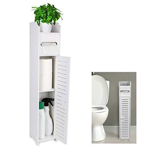 lot 12804 image: Gotega Small Bathroom Storage Toilet Paper Storage Corner Floor Cabinet with Doors and Shelves Bathroom Organizer Furniture Corner Shelf for Paper Shampoo, White