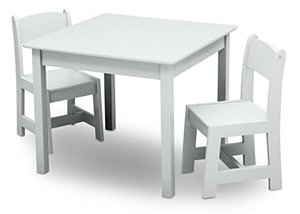 lot 12813 image: Delta Children MySize Kids Wood Table and Chair Set (2 Chairs Included) - Ideal for Arts & Crafts, Snack Time, Homeschooling, Homework & More, Bianca White