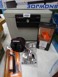 lot 37150 image: Mystery Safe (no key) - Door Handle Hardware - clean out tool - Husky Tape Measure Tool Belt Addition