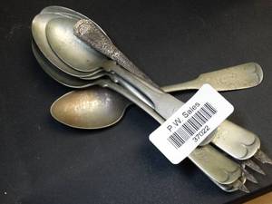 lot 37022 image: Lot of 8 Brazil Silver Spoons  1 Sterling Serving Fork