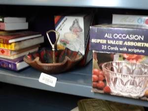 lot 37039 image: Excellent Tiny Lot of Handpicked Books on topics of Essential Oils, Native Americans, Plant Healing, Trick Shot How-to & Archeology  - also boxed decor serving items