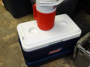 lot 37070 image: Cooler with Citronella Candles and Jug