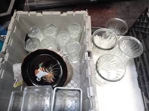 lot 37105 image: Large Clear Glass Vases  Cups and Duck Platter