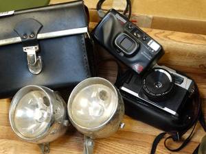 lot 37121 image: Chrome Bike Headlights  2 Point and Shoot 35mm Cameras