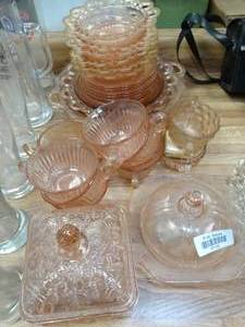 lot 37122 image: Several Pink Decorative Glass Items  Tiara Glassware Honey Bee Candy Dish  