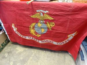lot 37128 image: Large U.S. Marines Flag and Metal Eagle