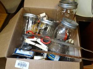 lot 37178 image: Essentials for Canning - Box of Lidded Canning Jars & Tools for Canning