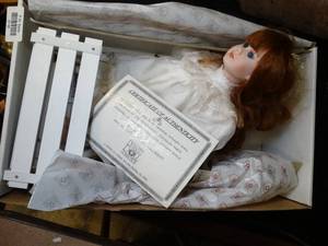 lot 37186 image: Beautiful Porcelain Doll with Red Hair & Blue Eyes plus Certificate of Authenticity