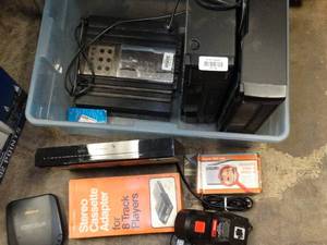 lot 37134 image: Jensen 100Watt 4 Channel Amp  VHS Players  8 Track Converter  Mics Lot