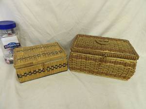 lot 1415 image: Woven Sewing Baskets, Jar of Buttons