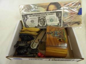 lot 1437 image: Minature Metal Decor, Sm. Cedar Box, Funny Money