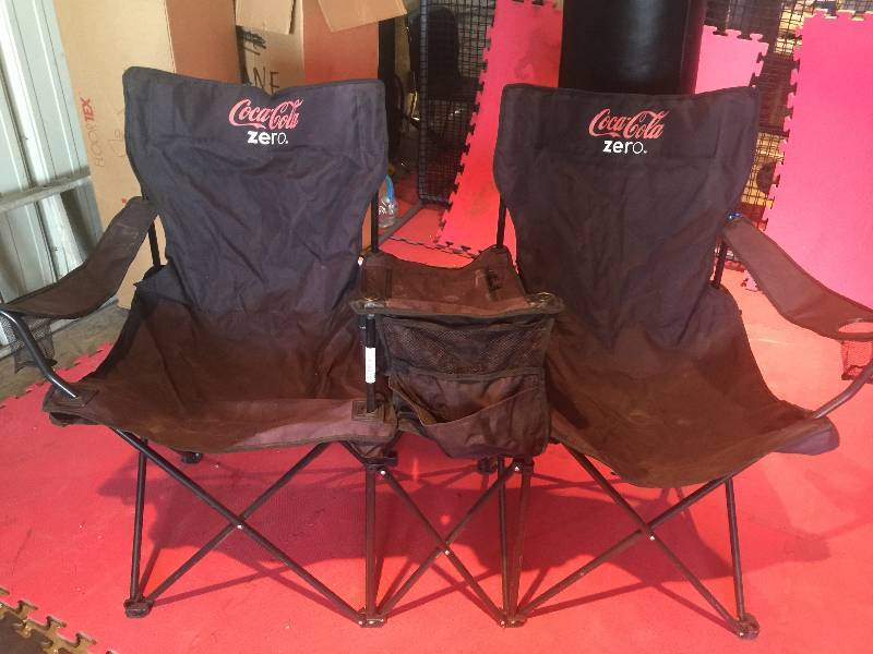 lot 8745 image: BLACK COCA COLA DOUBLE OUTDOOR SEAT ASSEMBLY WITH COOLER