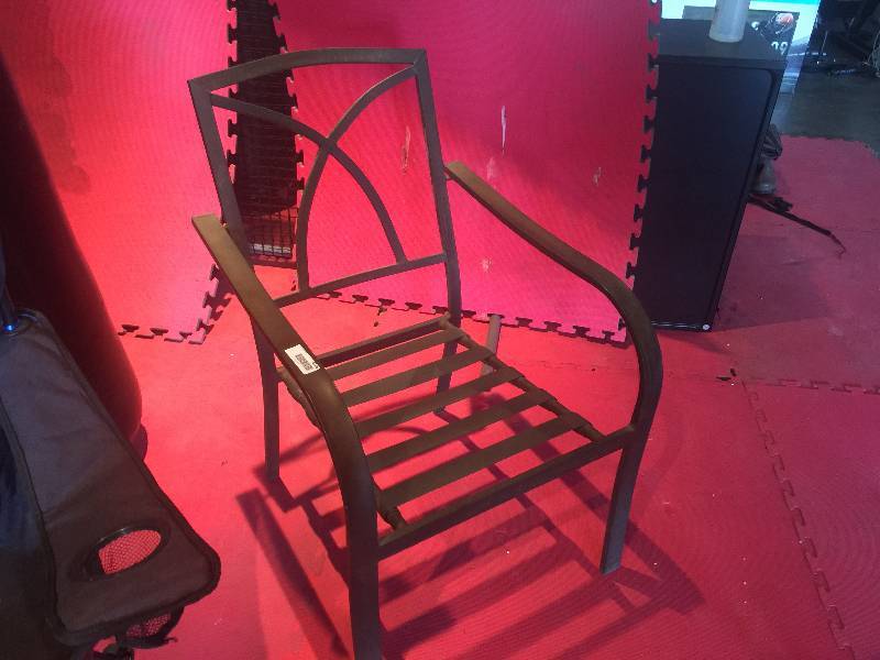 lot 8746 image: PATIO CHAIR- ALL BLACK WITH FLEXIBLE SEAT STRAPS