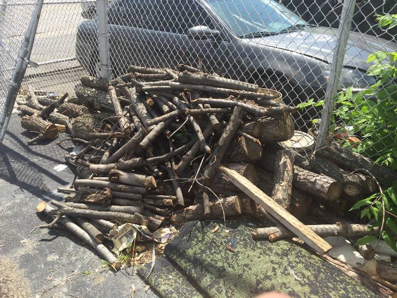 lot 8748 image: PILE OF VARIOUS SIZE WOOD- GOOD FOR FIREPLACES