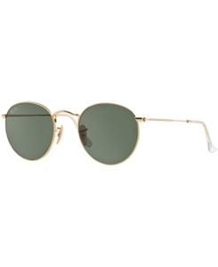 lot 24019 image: Ray-Ban Round Metal RB3447 Unisex Gold Frame Green Classic Lens Sunglasses- Retail$107.99