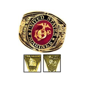 lot 24106 image: US Insignia Marines Red Crystal Deluxe Engraved Goldtone Ring Size 8