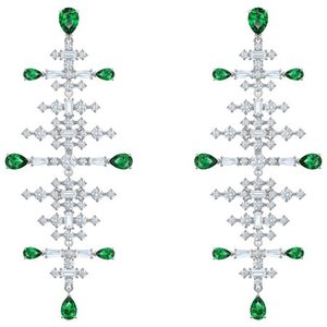 lot 24120 image: Swarovski Perfection Chandelier Pierced Earrings - Green - Rhodium Plated- Retail$217.49
