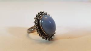 lot 24126 image: Handmade Sterling Silver Blue Opal Ring (India) Size 9