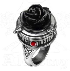 lot 24134 image: Alchemy Gothic Revered Symbol Of Secrecy Black Sub Rosa Poison Ring - Size Q8.5- Retail$100.99