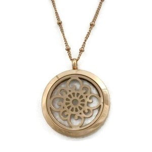 lot 24171 image: Grace Rose Gold Essential Oil Diffuser 316L Stainless Steel 30-inch Long Necklace and Wish Silver Prayer box Essential Oil Diffuser