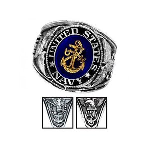 lot 24172 image: Silvertone US Navy Deluxe Engraved Ring Size 8