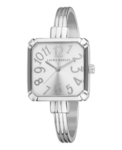lot 24179 image: Laura Ashley Silver Skinny Bangle Square Watch & Large Silvertone Three-Row Hoop Earrings & Hoop and bead Statement Necklace