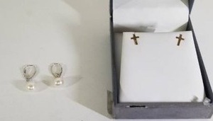 lot 24182 image: DaVonna Sterling Silver White Cultured Freshwater Pearl Dangle Earrings & Cross Earrings