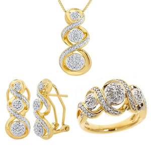 lot 24012 image: Divina Gold Overlay 110ct Diamond Jewelry Set (I-J, I2-I3) Size 7 Ring