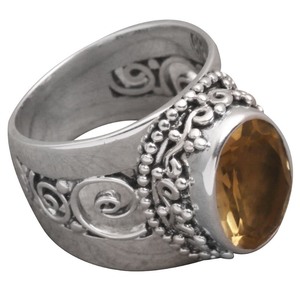 lot 24026 image: Handmade Sterling Silver Glorious Vines Citrine Ring (Indonesia) Size 8