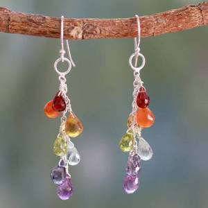lot 24031 image: Handmade Sterling Silver Vibrancy Multi-gemstone Earrings (India) - Multi