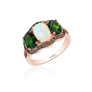 lot 24039 image: Encore by Le Vian 14K Rose Ring Gold 1 38 ct Pistachio Diopside, 58 ct Neopolitan Opal & 14 ct Chocolate Diamonds- Retail$555.99 Size 7