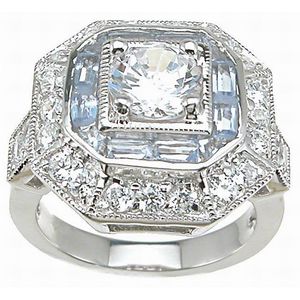 lot 24054 image: Sterling Silver Round and Baguette Art Deco Cubic Zirconia Anniversary-style Ring- Retail$92.99 Size 7