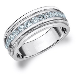 lot 24072 image: Amore 10K White Gold Mens 1.0 CT TDW Diamond Milgrain Band- Retail$865.49 Size 12