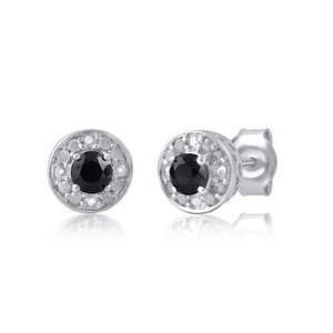 lot 24079 image: Divina Sterling Silver 12ct TDW Black and White Diamond Cluster Stud Earring. Dimoand Setting (I-J,I2-I3).