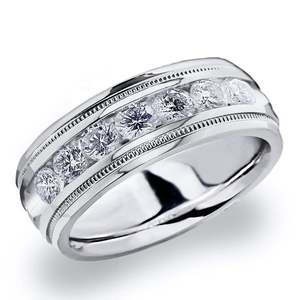 lot 24088 image: Amore 10K White Gold Mens 1.0 CT TDW Diamond Milgrain Band- Retail$865.49 Size 9.5
