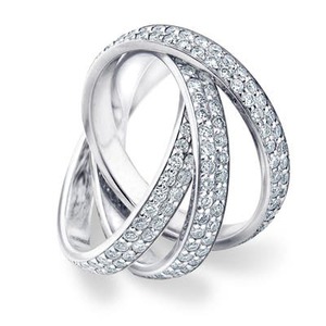 lot 24096 image: Amore 10K White Gold 1.0 CTTW Three Eternity Bands Rolling Diamond Ring- Retail$2829.49 Size 7