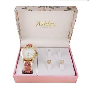 lot 24100 image: Ladies floral box & Watch with 2 Pair Earring Set 7916