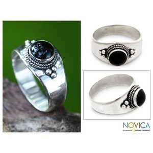 lot 24105 image: Handmade Promise Sterling Silver Onyx Ring (Indonesia) - Black Size 7