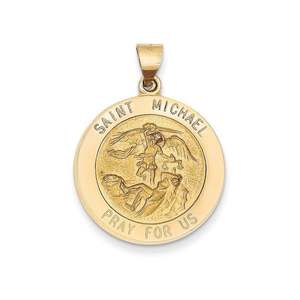 lot 24108 image: 14k Yellow Gold Polished and Satin St. Michael Medal Pendant- Retail$139.99