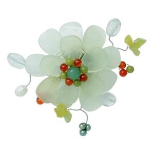 lot 24109 image: Handmade Gemstone and Pearl Lime Blossom Brooch (Thailand)