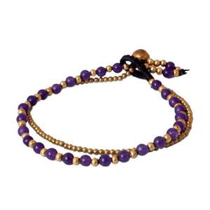 lot 24112 image: Handmade Brass Dazzling Harmony Amethyst Bracelet (Thailand) AND Handmade Brass Joy Multicolor Jasper Beaded Style Adjustable Bracelet (Thailand)- Solid