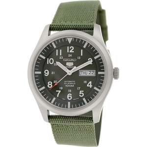 lot 24122 image: Seiko Mens SNZG09 5 Automatic Green Canvas Watch- Retail$203.49