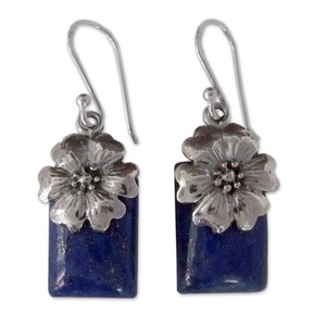 lot 24130 image: Handmade Sterling Silver Blue Lily Lapis Lazuli Earrings (India)
