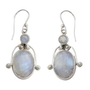 lot 24138 image: Handmade Sterling Silver Indian Goddess Moonstone Earrings (India)